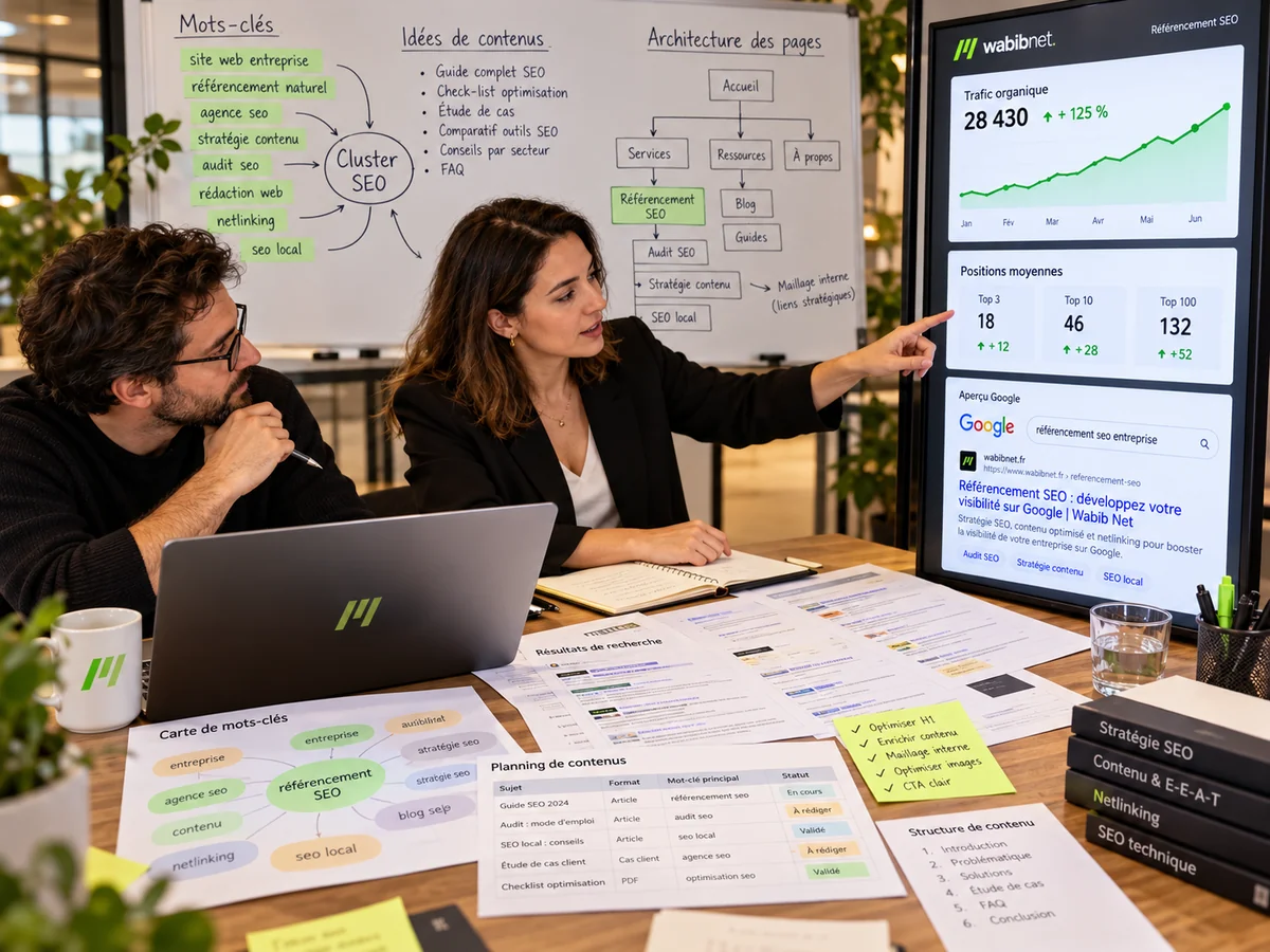 Atelier de référencement : analyse des performances et préparation d’une stratégie de contenus.